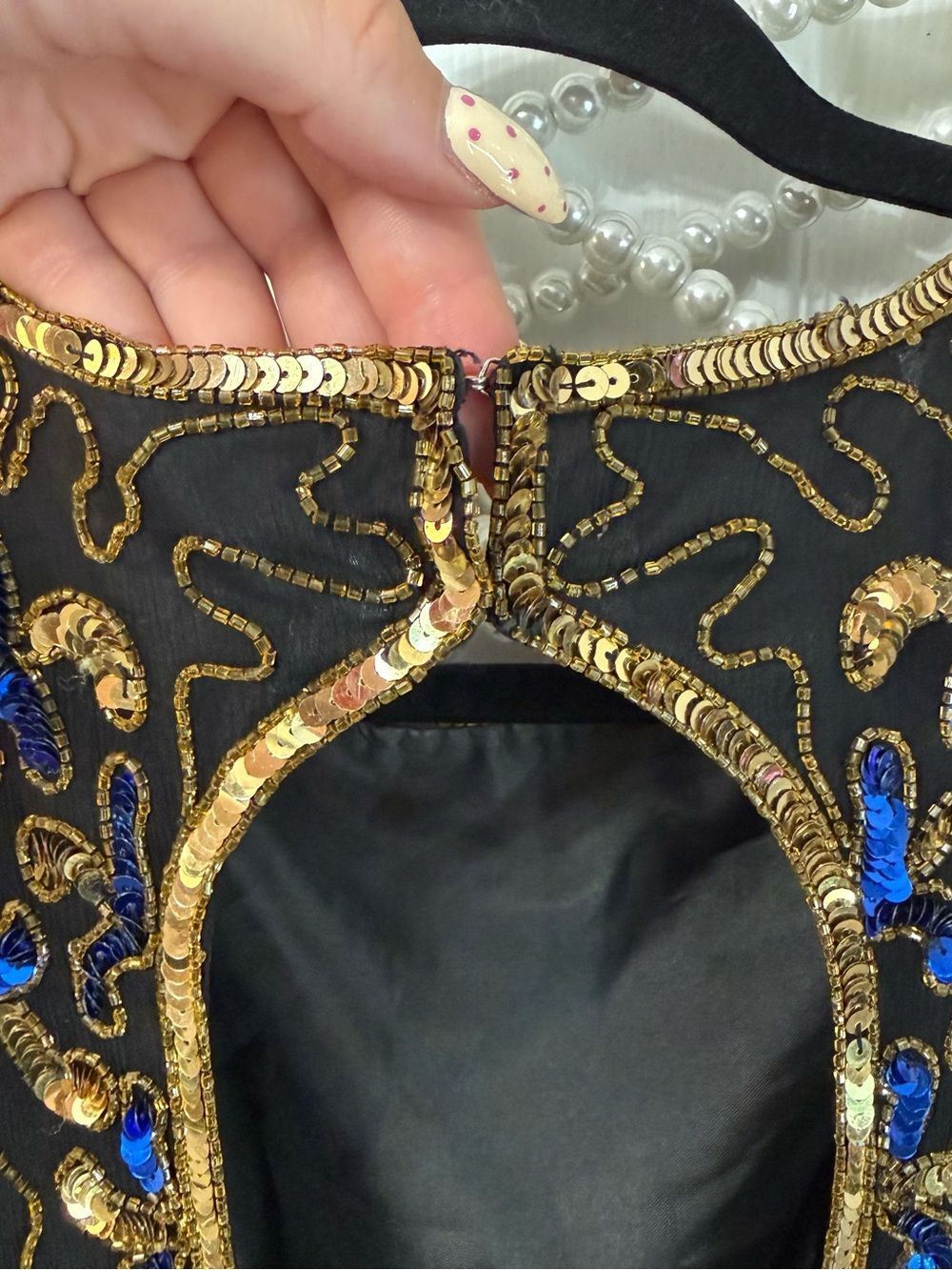 Vintage Embellished Black Cocktail Dress w/ Multicolor Floral Beading NYE Dress - Picture 11 of 15